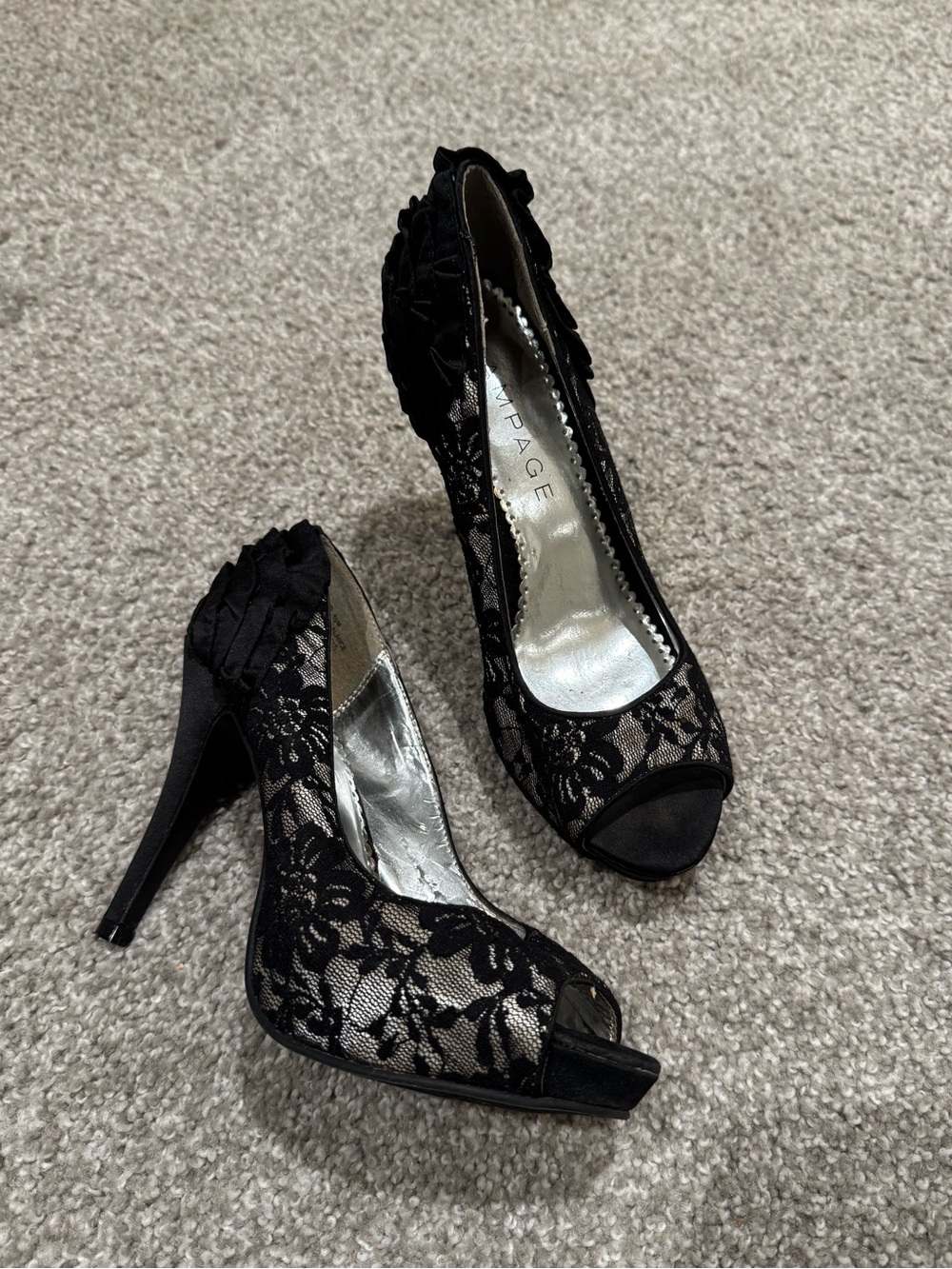 Rampage Black Lace Peep-Toe Stiletto Heels
